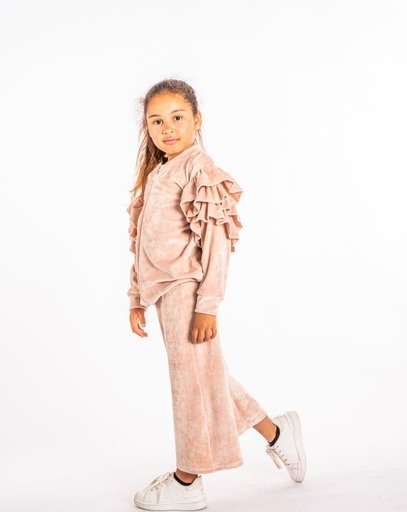 Σετ ζακέτα με βολάν και κέντημα και παντελόνι καμπάνα