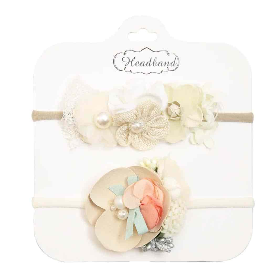 Βρεφικές κορδέλες – Flowers headband – Σετ 2τμχ